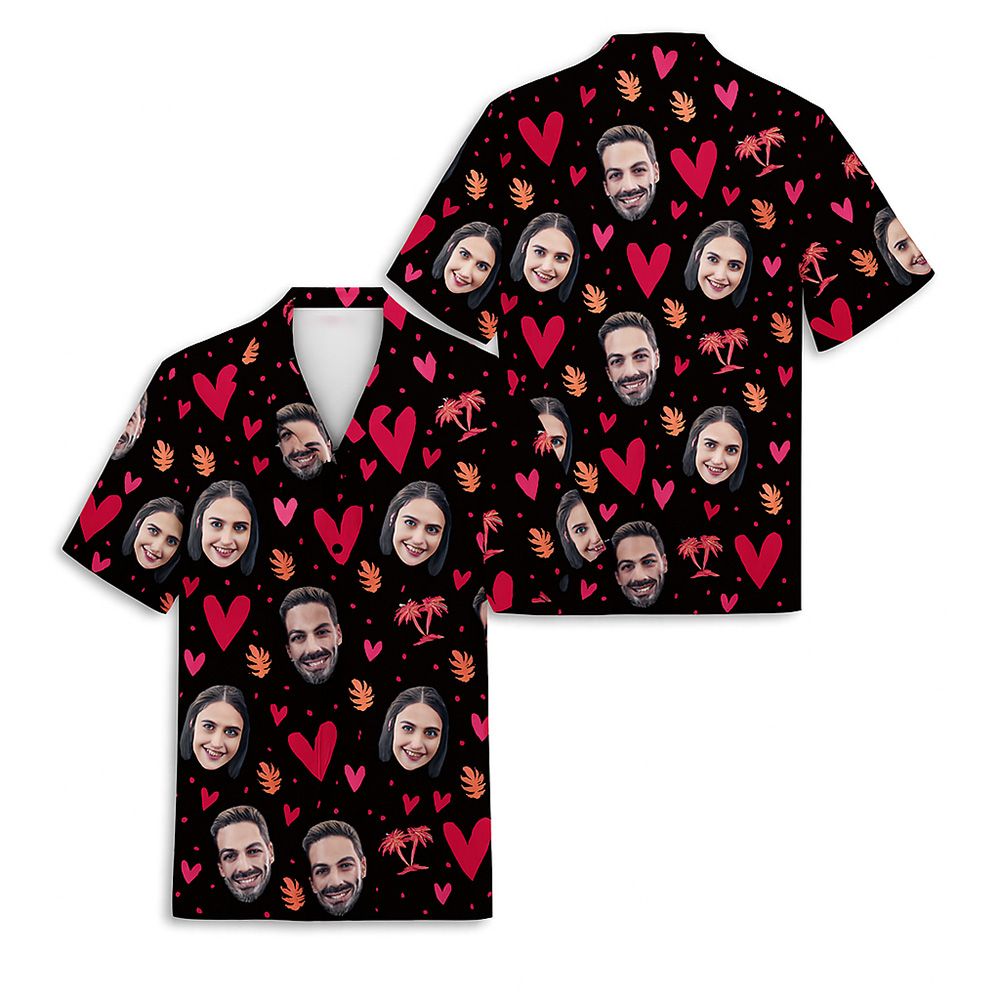 Custom Face Couple Hawaiian Shirt Custom Face Couple Hawaiian Shirt