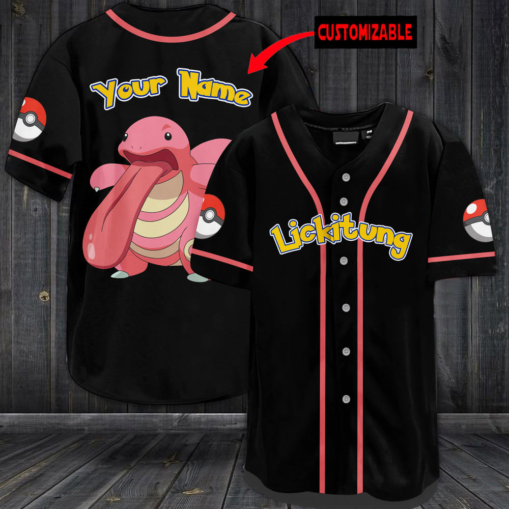 Personalized Lickitung Baseball Jersey - Black Personalized Lickitung Baseball Jersey - Black
