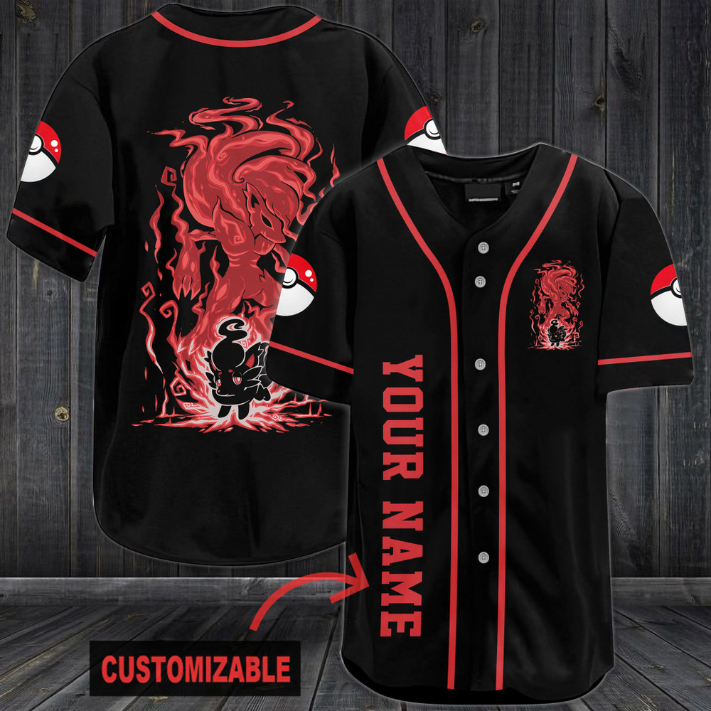 Personalized Red Pokemon Baseball Jersey - Black Personalized Red Pokemon Baseball Jersey - Black