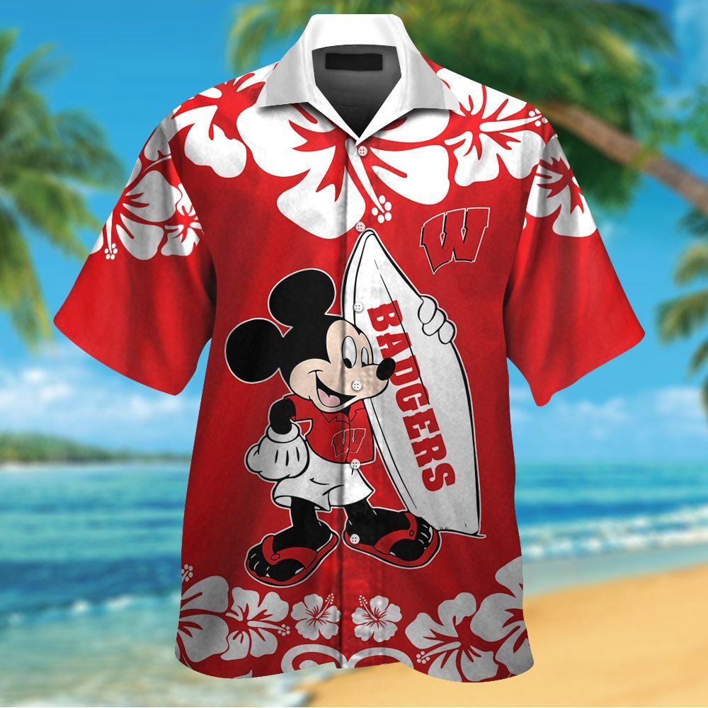 Wisconsin Badgers & Mickey Mouse Hawaiian Shirt #3 Wisconsin Badgers & Mickey Mouse Hawaiian Shirt #3