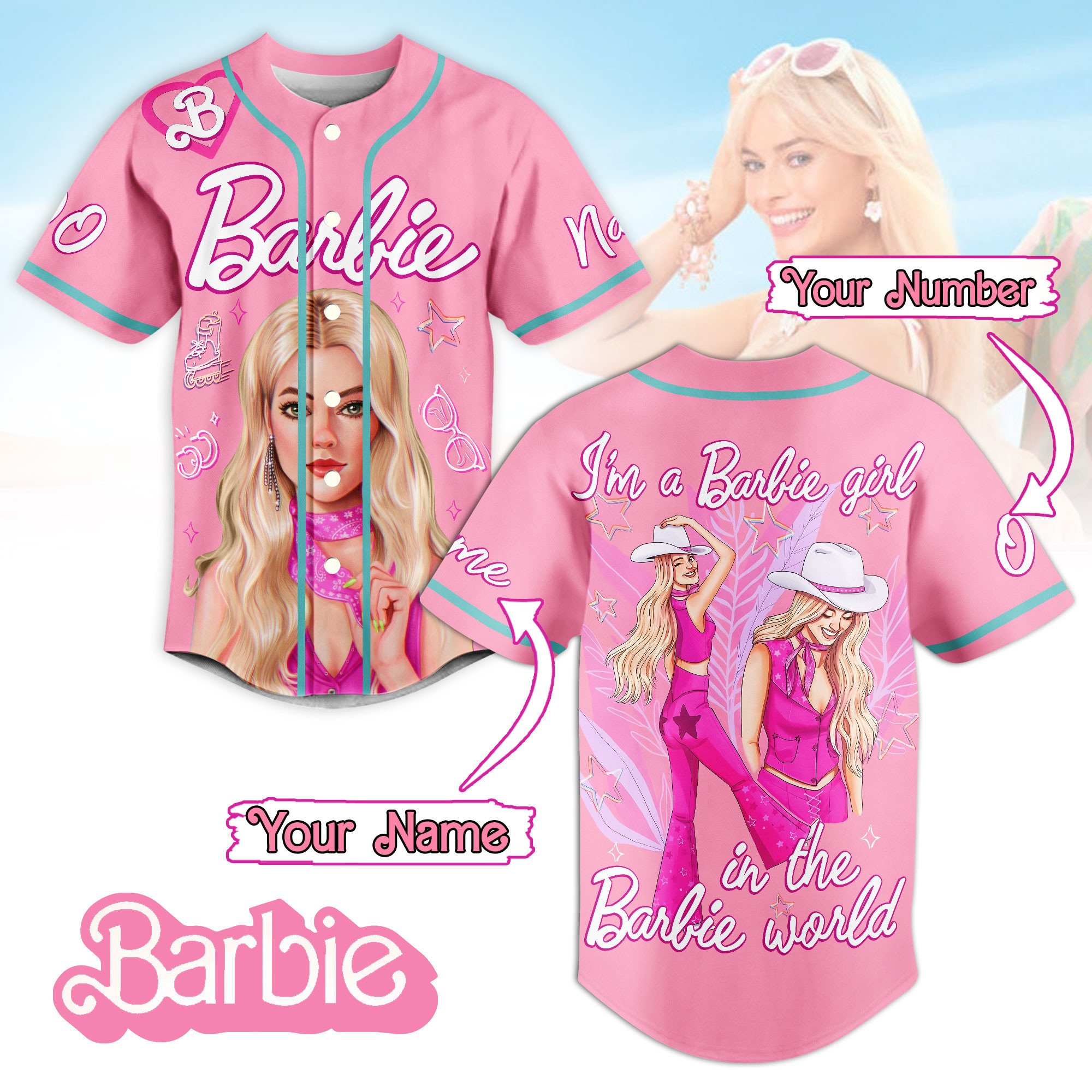 Personalized I'm a Barbie girl Barbie Baseball Jersey Personalized I'm a Barbie girl Barbie Baseball Jersey
