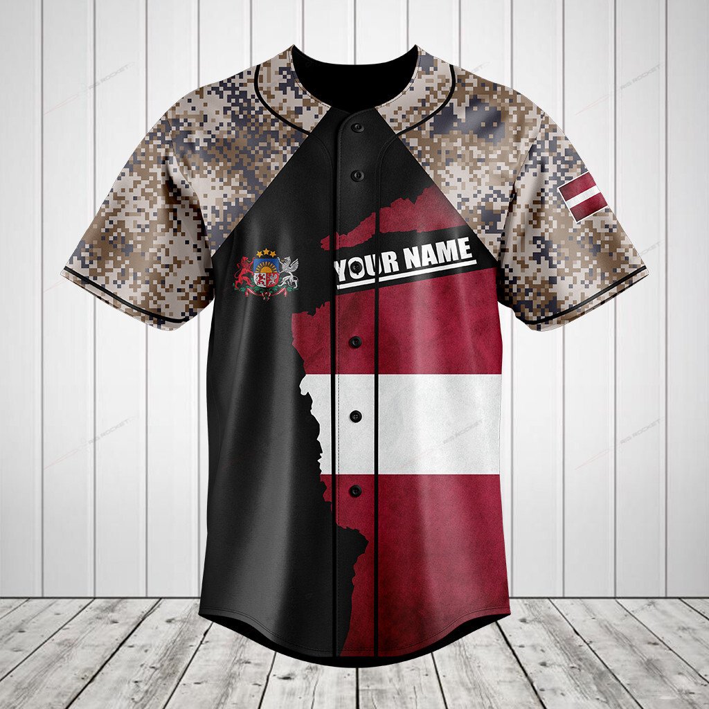 Personalized Latvia Coat Of Arms Camouflage Custom Baseball Jersey Personalized Latvia Coat Of Arms Camouflage Custom Baseball Jersey
